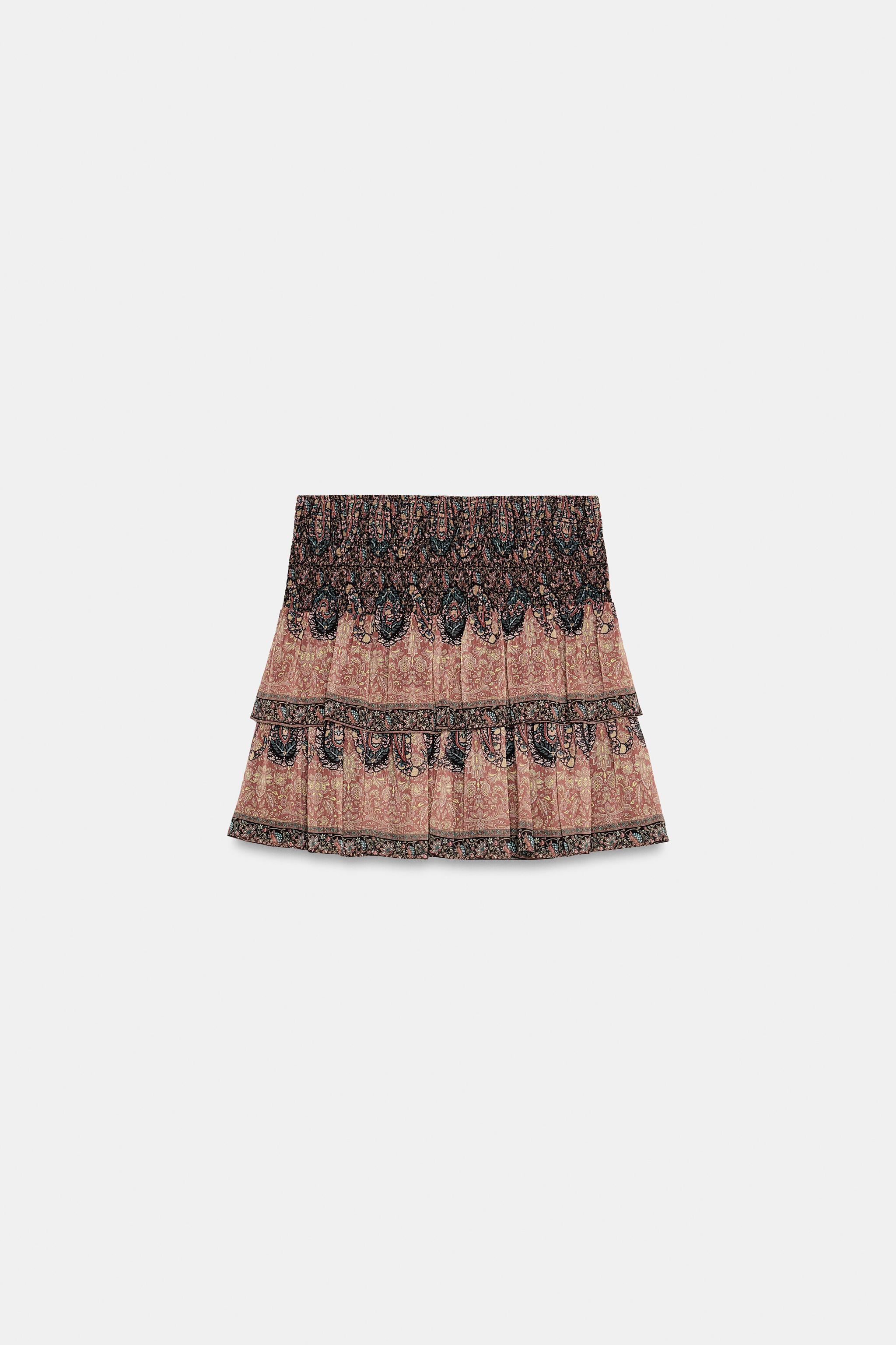 SMOCKED PRINTED MINI SKIRT